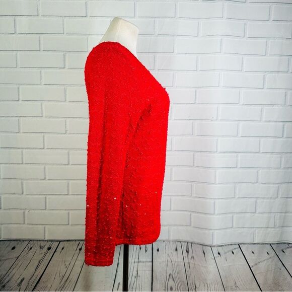 Jennifer Lopez Red Sequin V-Neck Keyhole Sweater - Size Large - Picture 6 of 10